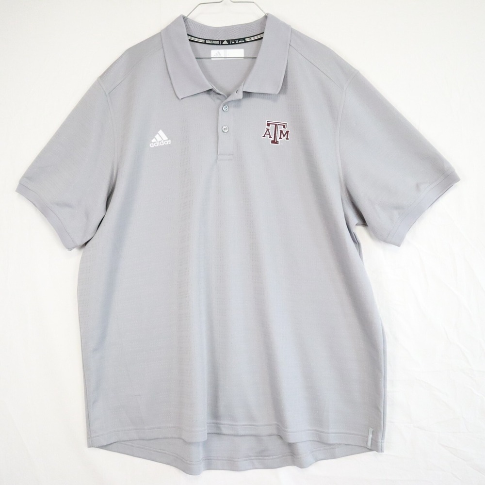 Texas A&M Aggies Polo Shirt Mens 2XL XXL Adidas Climalite Golf Gray Short Sleeve